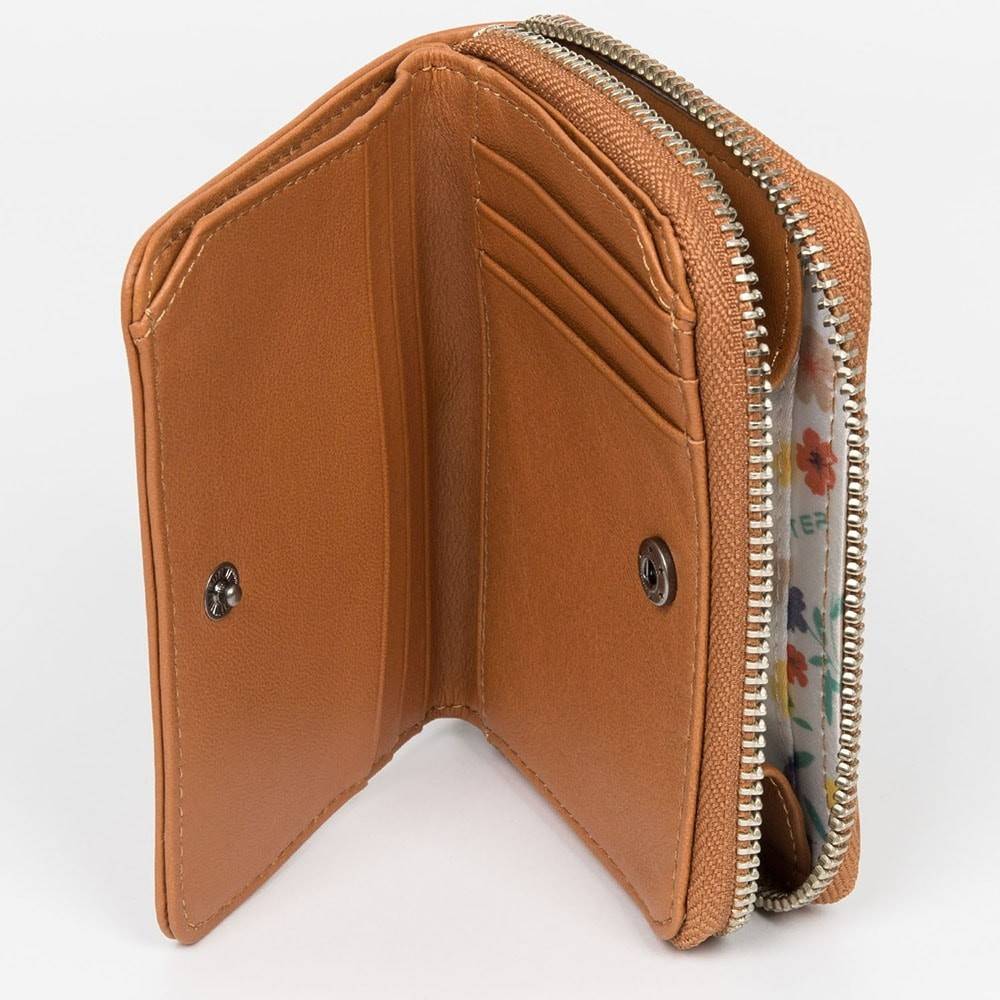 Porte-monnaie zippé en cuir Lancaster Soft Vintage 120-26-MIEL Miel vue intérieure avec bouton pression