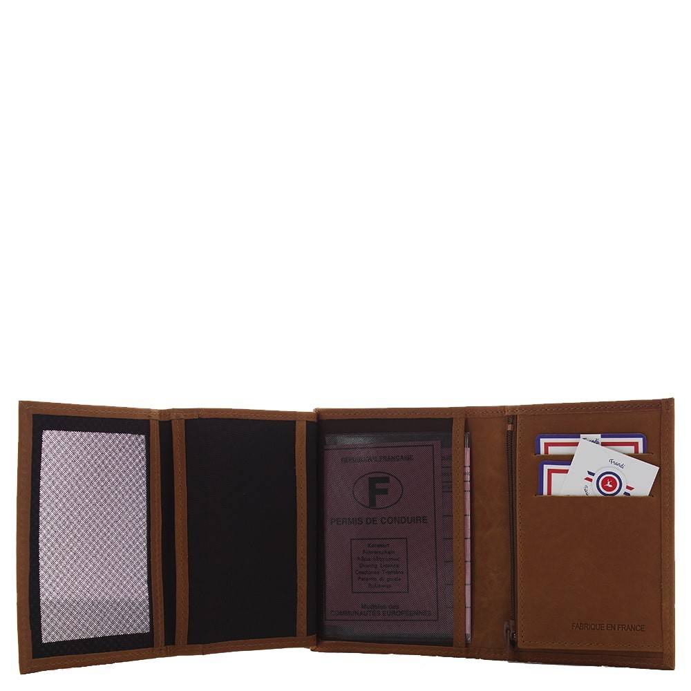 Grand portefeuille en cuir de vachette Frandi 47466COG couleur cognac vue de l'intérieur.