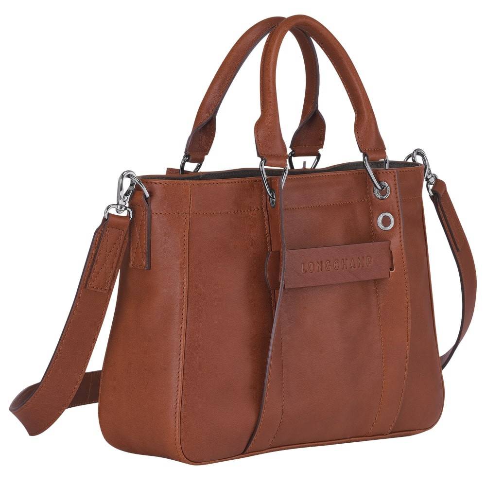 Petit sac porté main S Longchamp 3D L1115772504 Cognac vue de côté avec bandoulière amovible