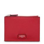 Porte-cartes zippé Lancel Ninon en cuir grainé A10537 couleur rouge vue de face.