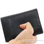 Portefeuille porte-cartes Serge Blanco en cuir ligne Anchorage, référence ANC21019 999 noir porté main