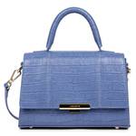 Sac à main à rabat Lancaster Exotic Trinity 480-033 BL/CR couleur Bleu croco, vue de face