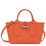 Petit sac à main S Longchamp Roseau 10095HPN 017 couleur  orange, vue de face avec bandoulière